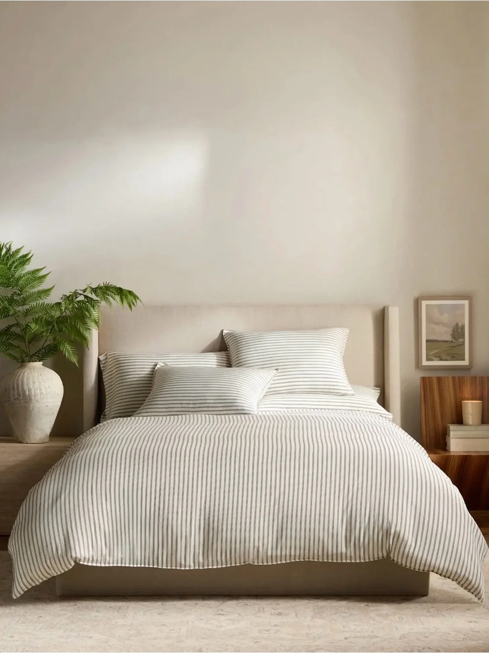Quince Bamboo Duvet Cover Set - Full/Queen - Double Stripe Espresso - NWOT